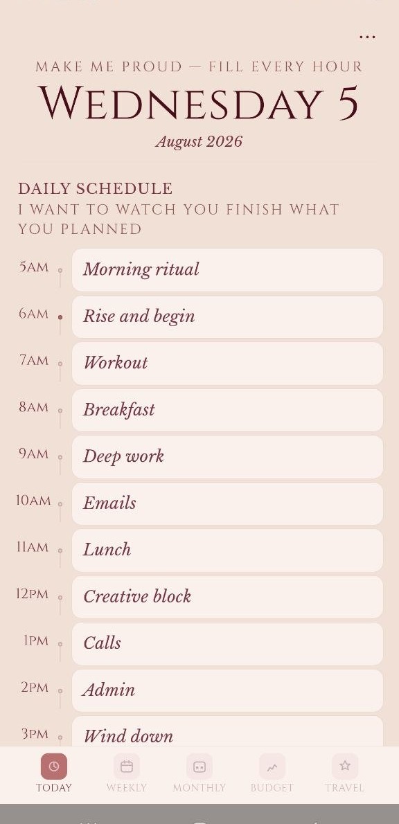 Crimsony planner app daily schedule in the warm Nude theme